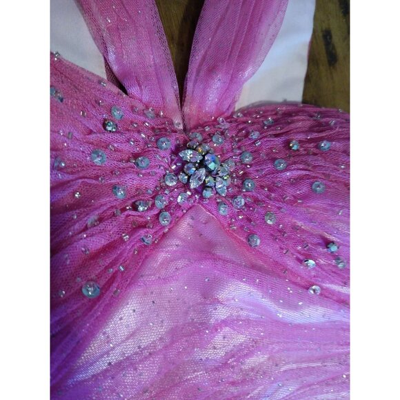 Jovani Pink Prom Dress Womens Sz 2 Mermaid Shoulder Straps Rhinestones Netting - Picture 7 of 15